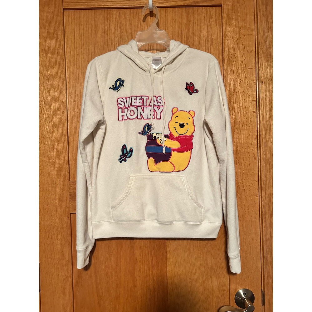 RARE Disney Winnie the Pooh Sweet As Honey Fleece Hoodie Cream Women's Sz Large